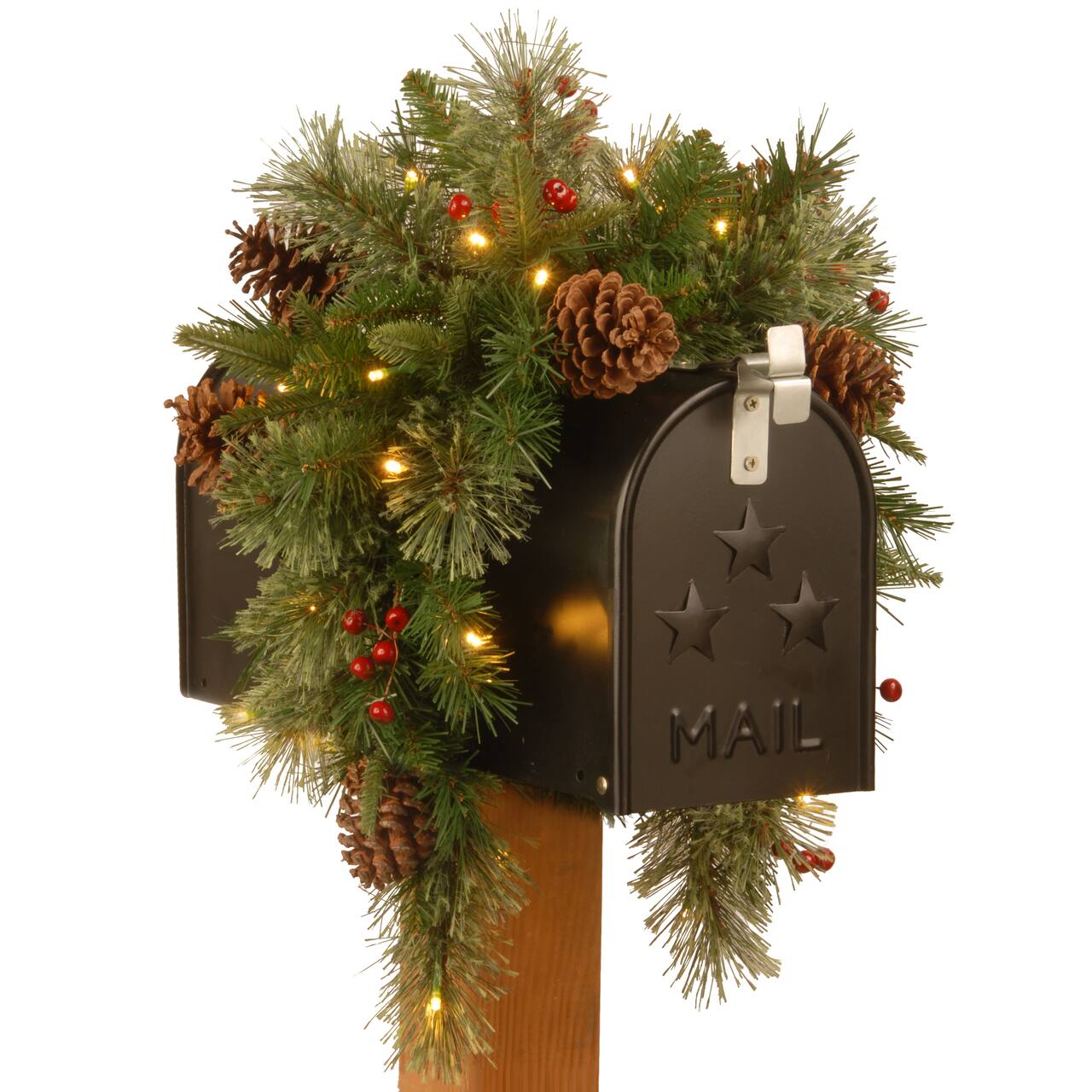 3ft. Pre-Lit Feel Real® Pinecone & Berry Colonial Artificial Christmas Mail Box Swag, Warm White LED Lights